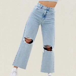 PacSun Light Indigo Ripped Cropped Wide Leg Jeans